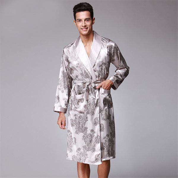 men robe 2018 spring new kimono bathrobe gown faux silk robes long sleeve home clothes male sleewear bath geisha l xl xxl, Black;brown 
men robe 2018 spring new kimono bathrobe gown faux silk robes long sleeve home clothes male sleewear bath geisha l xl xxl, Black;brown