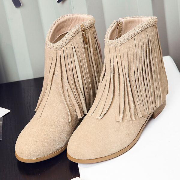3 color plus size 33-42 new 2018 fashion flats female fringe ankle boots women short boots and autumn winter comfortable shoes, Black
3 color plus size 33-42 new 2018 fashion flats female fringe ankle boots women short boots and autumn winter comfortable shoes, Black