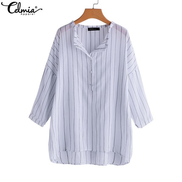 celmia plus size 2018 summer women v neck striped blouse autumn button down long sleeve shirt asymmetric tunic cotton blusa, White
celmia plus size 2018 summer women v neck striped blouse autumn button down long sleeve shirt asymmetric tunic cotton blusa, White