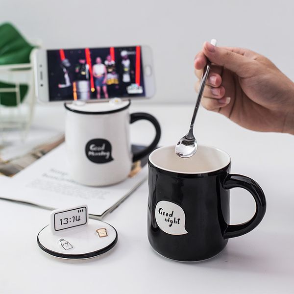 380ml couple ceramic cup cute cartoon student good morning breakfast milk coffee mug with lid spoon mobile phone holder function
380ml couple ceramic cup cute cartoon student good morning breakfast milk coffee mug with lid spoon mobile phone holder function