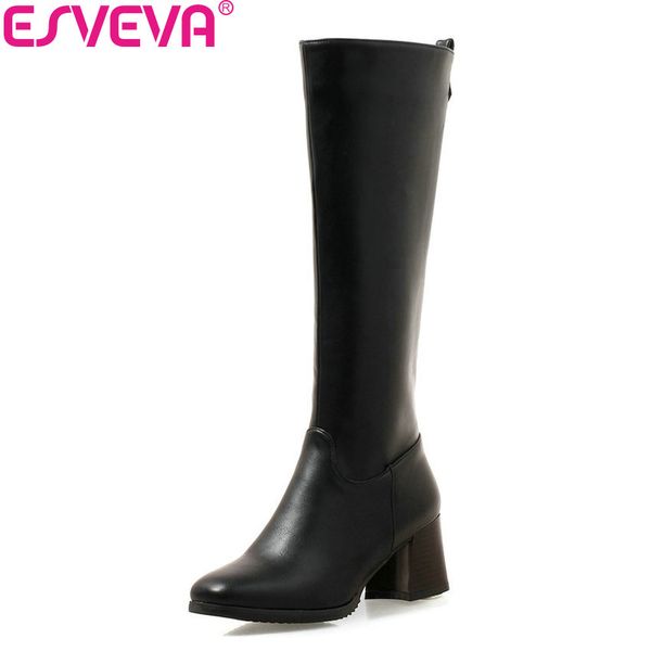 esveva 2019 women winter boots shoes zip knee high boots pu leather square high heels square toe autumn shoes woman size 34-43, Black
esveva 2019 women winter boots shoes zip knee high boots pu leather square high heels square toe autumn shoes woman size 34-43, Black