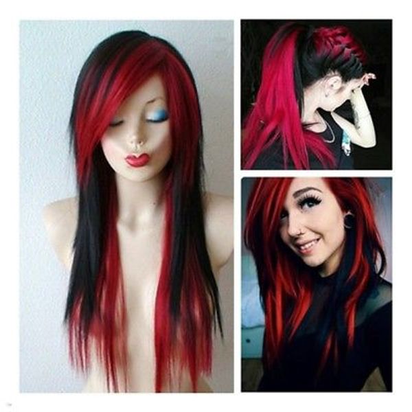 women ultra scene wig black mixed wine red blonde rainbow emo hair long wig, Black;brown
women ultra scene wig black mixed wine red blonde rainbow emo hair long wig, Black;brown