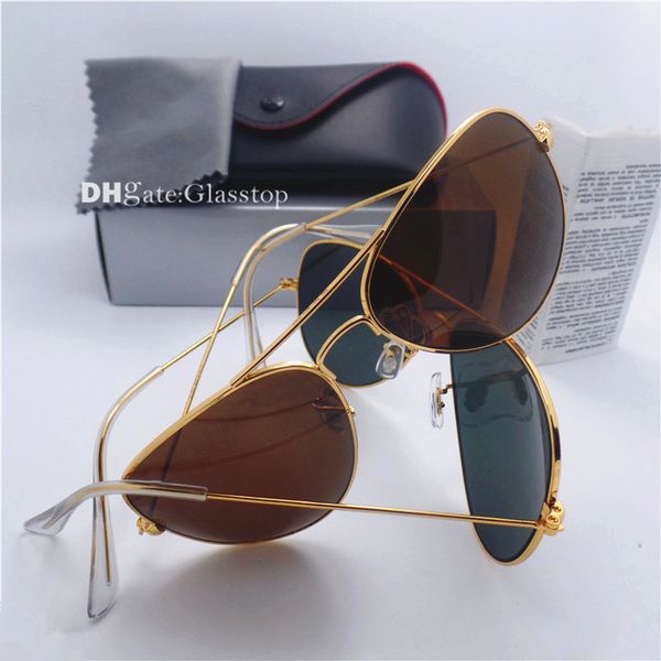 glass lens g15 men women gold metal frame sunglasses uv400 58mm 62mm mirror pilot new brand designer with box case, White;black
glass lens g15 men women gold metal frame sunglasses uv400 58mm 62mm mirror pilot new brand designer with box case, White;black