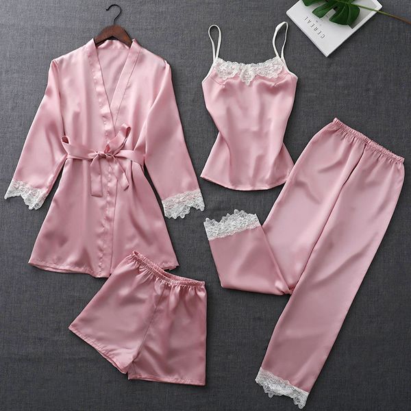women's strap stain pajama 4 pieces sets kimono female pajymas suit 2018 autumn lady ultra thin lace silk homewear nightie, Blue;gray
women's strap stain pajama 4 pieces sets kimono female pajymas suit 2018 autumn lady ultra thin lace silk homewear nightie, Blue;gray