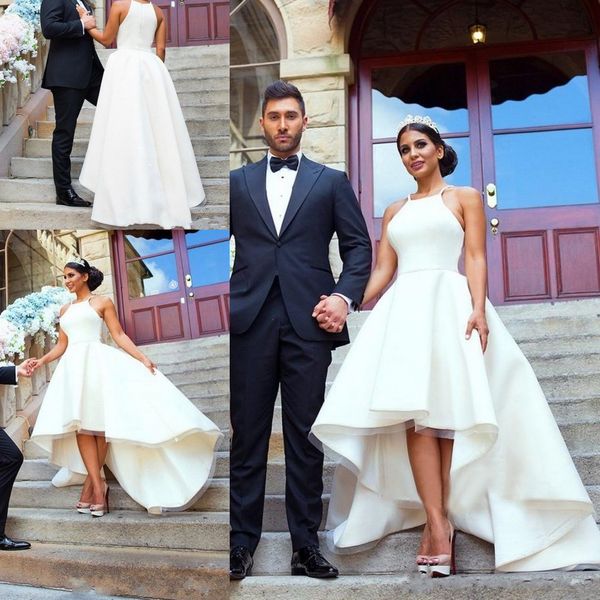 2018 white high low wedding dresses sleeveless tiered ruffle bridal gowns back zipper spaghetti custom made simple wedding gowns 
2018 white high low wedding dresses sleeveless tiered ruffle bridal gowns back zipper spaghetti custom made simple wedding gowns