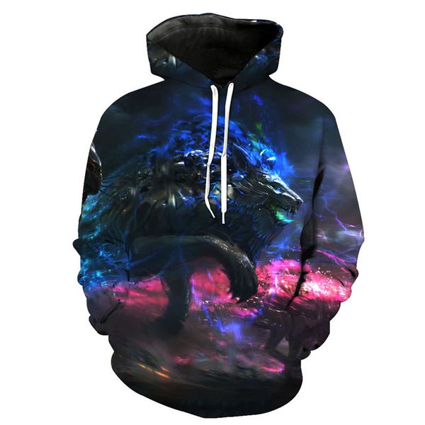 galaxy beast wolf print fashion casual hoodie sweatshirt la2066, Black
