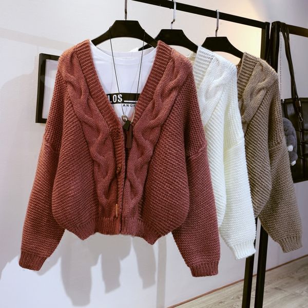 2018 new autumn winter women's v-neck short sweater students loose cardigan coat solid color knitwear thickened outwear, White;black
2018 new autumn winter women's v-neck short sweater students loose cardigan coat solid color knitwear thickened outwear, White;black