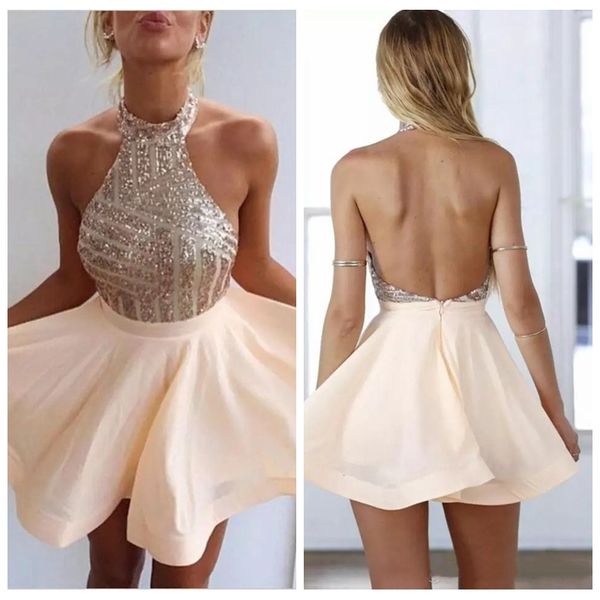 2018 halter short mini homecoming dresses backless sequins bodice backless a-line custom party prom evening gowns, Blue;pink
2018 halter short mini homecoming dresses backless sequins bodice backless a-line custom party prom evening gowns, Blue;pink