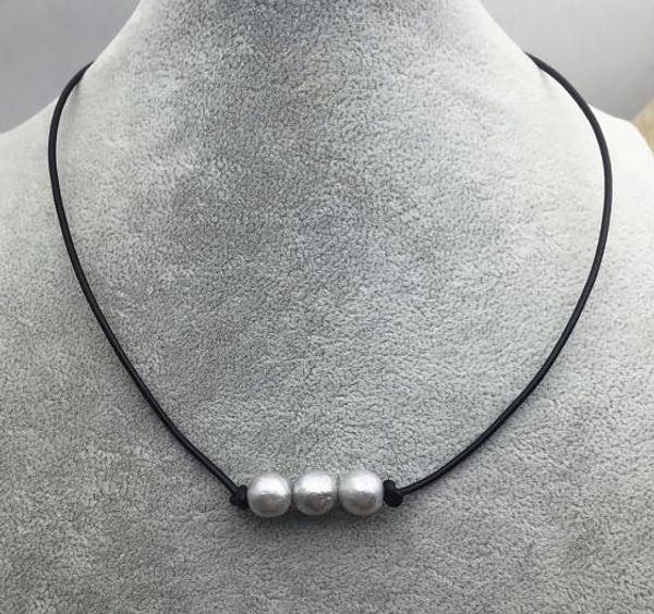 handmade 100% natural freshwatr pearl leater necklace,big potato three gray round pearl leather jewellery 2018n-6, Black
handmade 100% natural freshwatr pearl leater necklace,big potato three gray round pearl leather jewellery 2018n-6, Black