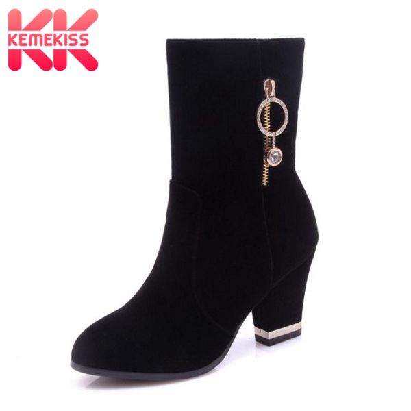 kemekiss plus size 33-46 high heel women boots crystal fur warm winter shoes woman thick heel mid calf boots fashion shoes, Black 
kemekiss plus size 33-46 high heel women boots crystal fur warm winter shoes woman thick heel mid calf boots fashion shoes, Black