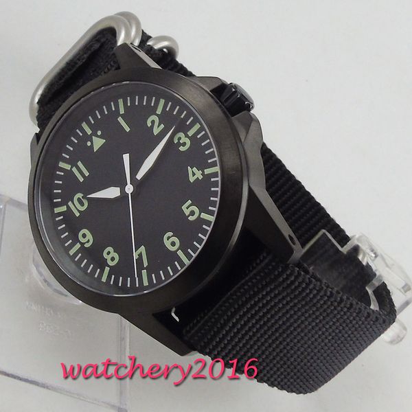 

42mm corgeut black dial luminous mark sapphire glass miyota automatic mens watch, Slivery;brown