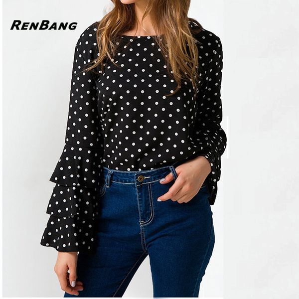 renbang womens eledot print flare sleeve women blusa o-neck long sleeve chiffon shirts ladies korean stylish tee, White
renbang womens eledot print flare sleeve women blusa o-neck long sleeve chiffon shirts ladies korean stylish tee, White