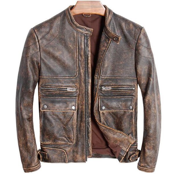 genuine leather jacket motorcycle men vintage brown stand collar retro winter autumn real cow leather coat chaqueta cuero hombre, Black
genuine leather jacket motorcycle men vintage brown stand collar retro winter autumn real cow leather coat chaqueta cuero hombre, Black