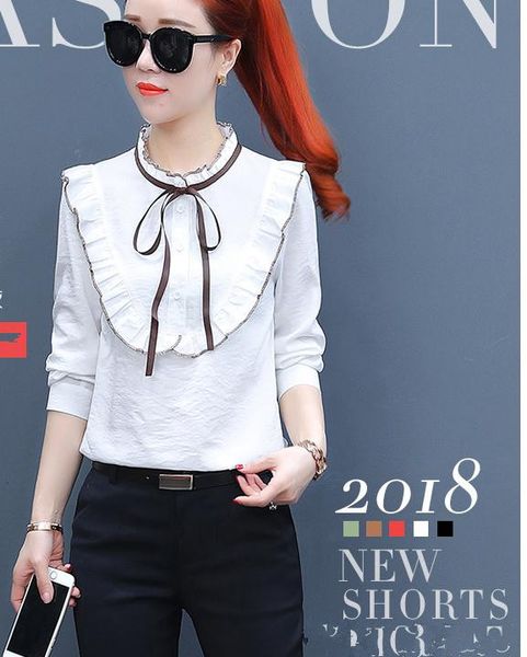 2018 spring new style fashion korean women's shirt frenulum flouncing tide, White
2018 spring new style fashion korean women's shirt frenulum flouncing tide, White