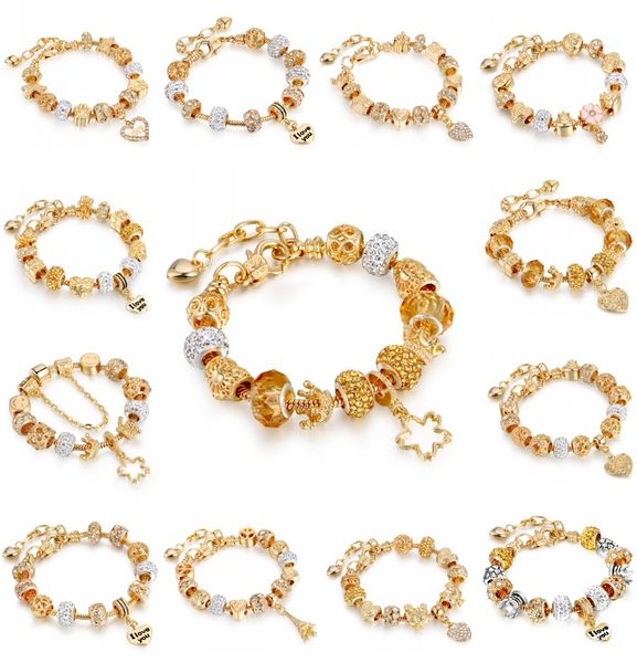19 style gold plated fashion charm bracelets european american popular bead bracelet beautiful crystal love jewelry for women girl d659s, Golden;silver
19 style gold plated fashion charm bracelets european american popular bead bracelet beautiful crystal love jewelry for women girl d659s, Golden;silver