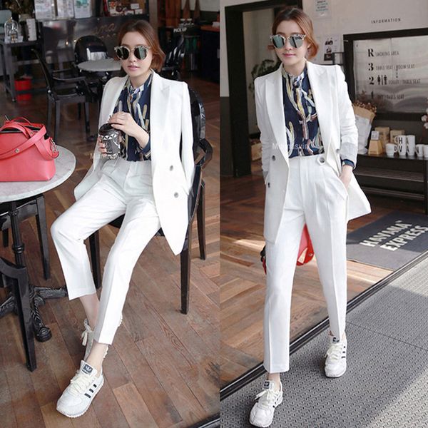 set female 2018 spring new temperament casual fashion small suit + straight trousers pure color wild elegant two-piece, White;black
set female 2018 spring new temperament casual fashion small suit + straight trousers pure color wild elegant two-piece, White;black