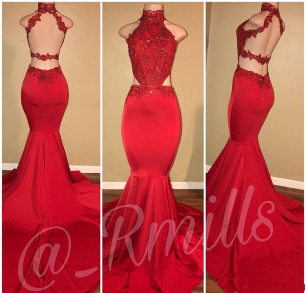 

2019 Backless Long Prom Dress Mermaid Halter Neck Cutaway Sides Formal Holidays Wear Graduation Evening Party Gown Custom Made Plus Size