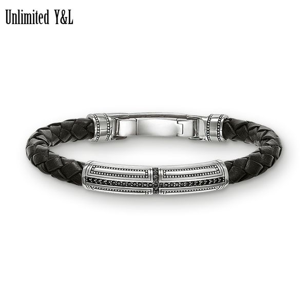 leather cross bracelets black zircon sier bracelets men jewelry gift, White