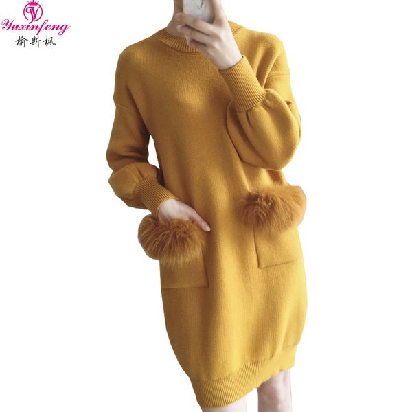 yuxinfeng autumn winter warm knitted dresses women loose casual fur pockets o neck long sleeve cashmere sweater dress female, White;black
yuxinfeng autumn winter warm knitted dresses women loose casual fur pockets o neck long sleeve cashmere sweater dress female, White;black