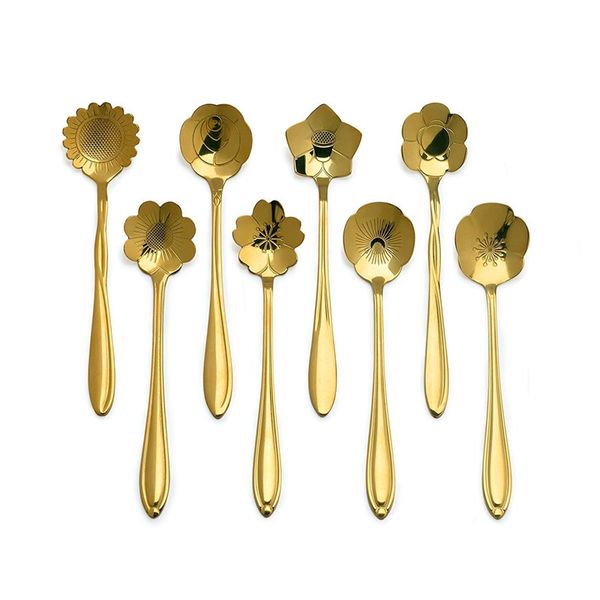 new design 8 pieces stainless steel creative flower coffee spoon tableware tea spoons ice cream spoon set 4 colors for opetion
new design 8 pieces stainless steel creative flower coffee spoon tableware tea spoons ice cream spoon set 4 colors for opetion