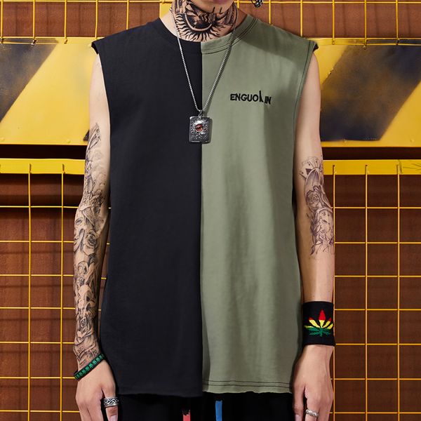 hip hop summer original high street coloured loose shoulder tank, White;black
hip hop summer original high street coloured loose shoulder tank, White;black