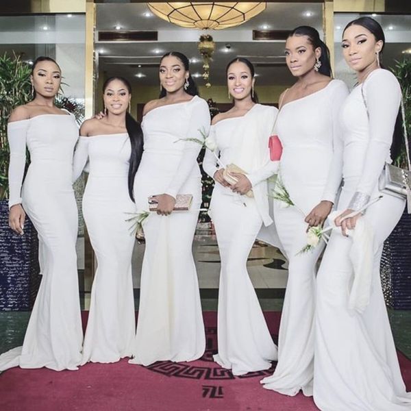 fashion one shoulder birdesmaids dresses long sleeves satin mermaid wedding guest dress 2018 stylish celebrity gown prom dress, White;pink
fashion one shoulder birdesmaids dresses long sleeves satin mermaid wedding guest dress 2018 stylish celebrity gown prom dress, White;pink