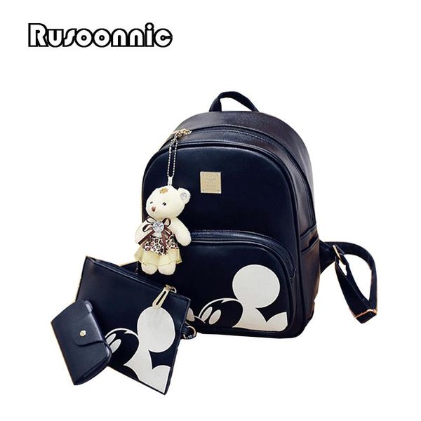 Mickey Backpack Women Composite Backpack High Quality Pu Bagpack leather Bag Mochila Feminina Leather Rucksack