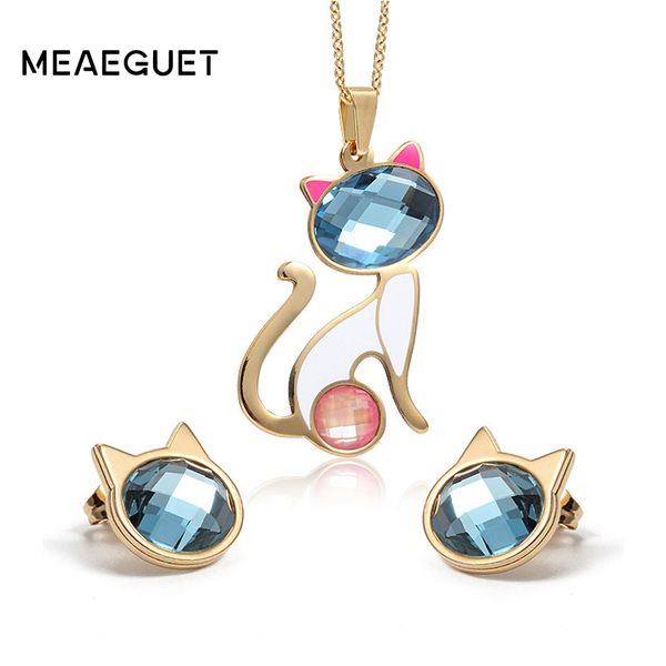 whole salemeaeguet stainless steel blue crystal cat jewelry sets for women gold-color cute necklace + stud earring jewelry set, Silver
whole salemeaeguet stainless steel blue crystal cat jewelry sets for women gold-color cute necklace + stud earring jewelry set, Silver