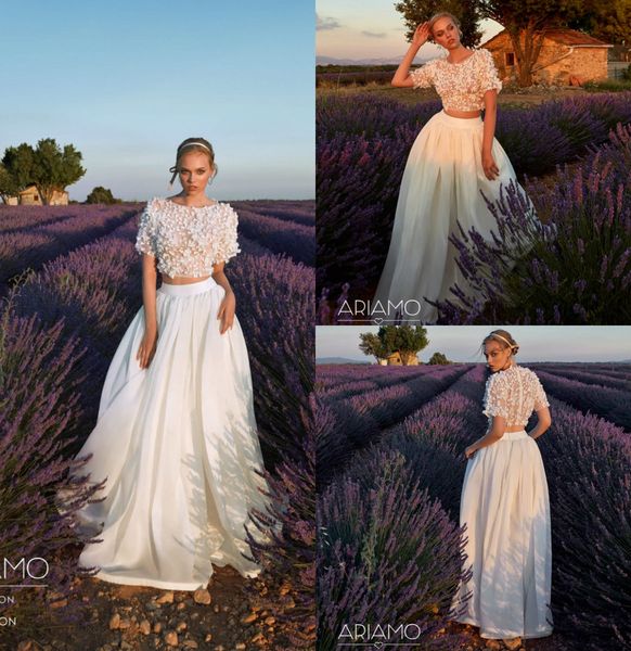 2019 a line bohemain wedding dresses jewel neck lace 3d floral appliqued two pieces short sleeve bridal gowns satin country wedding dress, White
2019 a line bohemain wedding dresses jewel neck lace 3d floral appliqued two pieces short sleeve bridal gowns satin country wedding dress, White