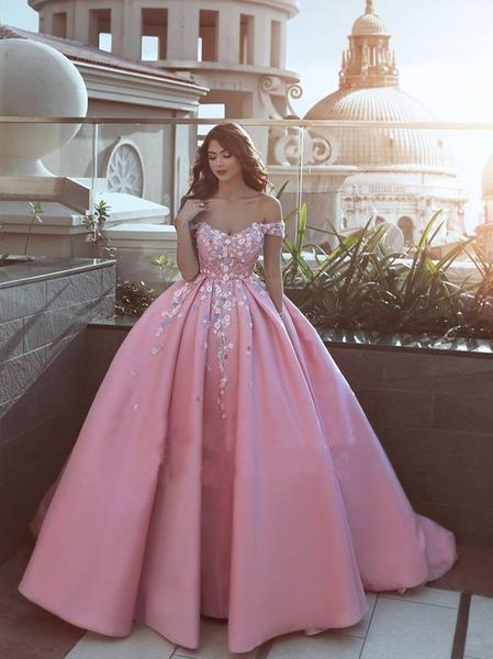 Floral Off-The-Shoulder Prom Dresses 2018 Quinceanera Gowns Pink Puffy Evening Gowns 3D Flowers Formal Prom Gowns Custom Made
Floral Off-The-Shoulder Prom Dresses 2018 Quinceanera Gowns Pink Puffy Evening Gowns 3D Flowers Formal Prom Gowns Custom Made