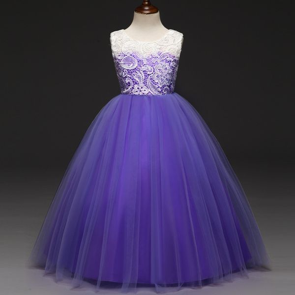 

100% реальное изображение фиолетовый белый цветок девушки платья кружева тюль длина пола бальное платье девушки pageant платья дети день рож, White;blue