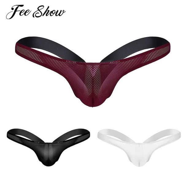 

feeshow mens mesh see through mesh stretchy briefs elastic waistband open back jockstrap bikini g-string thong briefs underwear, Black;white