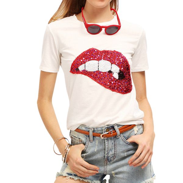 2018 t-shirts for women summer short sleeve sequin red lips tshirt ladies fitness harajuku white black gray tees
2018 t-shirts for women summer short sleeve sequin red lips tshirt ladies fitness harajuku white black gray tees