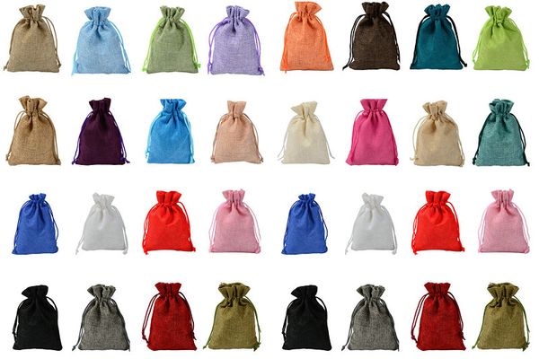 7x9cm 9x12cm 10x15cm 13x18cm many colors mini pouch jute bag linen hemp jewelry gift pouch drawstring bags for wedding favors,beads, Pink;blue