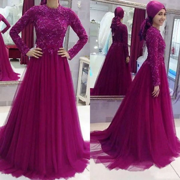 modest muslim prom dresses 2019 jewel neck a line sweep train eggplant lace and tulle long sleeve evening dresses for muslim women, Black
modest muslim prom dresses 2019 jewel neck a line sweep train eggplant lace and tulle long sleeve evening dresses for muslim women, Black