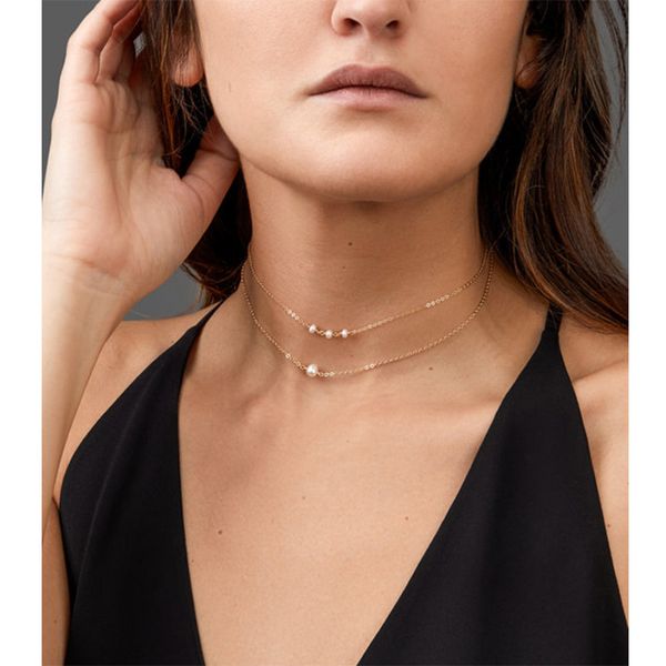 simple delicate gold layered chokers for women handmade chain necklace with artificial pearl wholesale drop shipping, Silver
simple delicate gold layered chokers for women handmade chain necklace with artificial pearl wholesale drop shipping, Silver