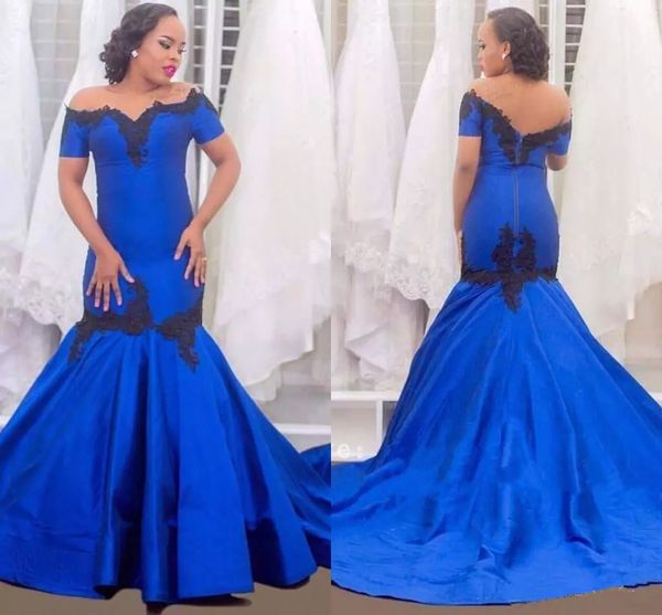 royal blue african mermaid evening dresses 2020 with appliques off shoulder short sleeves sweep train formal prom party gowns, Black;red
royal blue african mermaid evening dresses 2020 with appliques off shoulder short sleeves sweep train formal prom party gowns, Black;red