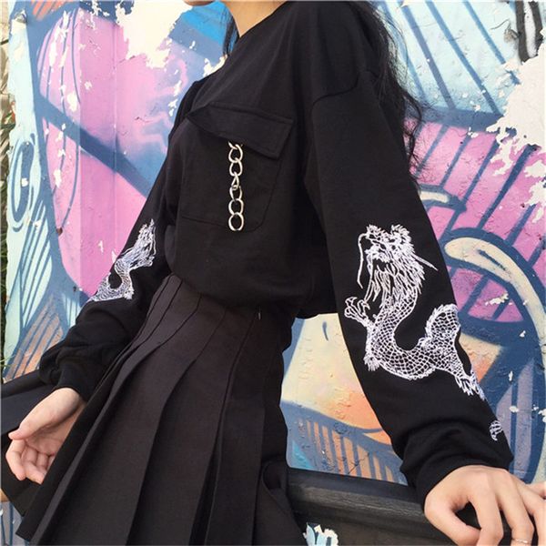 Streetwear Harajuku Dragon Embroidery Sweatshirt Women Attitude O -Neck Pullover Long Sleeve Loose Casual Women Tops Tracksuit Female
Streetwear Harajuku Dragon Embroidery Sweatshirt Women Attitude O -Neck Pullover Long Sleeve Loose Casual Women Tops Tracksuit Female