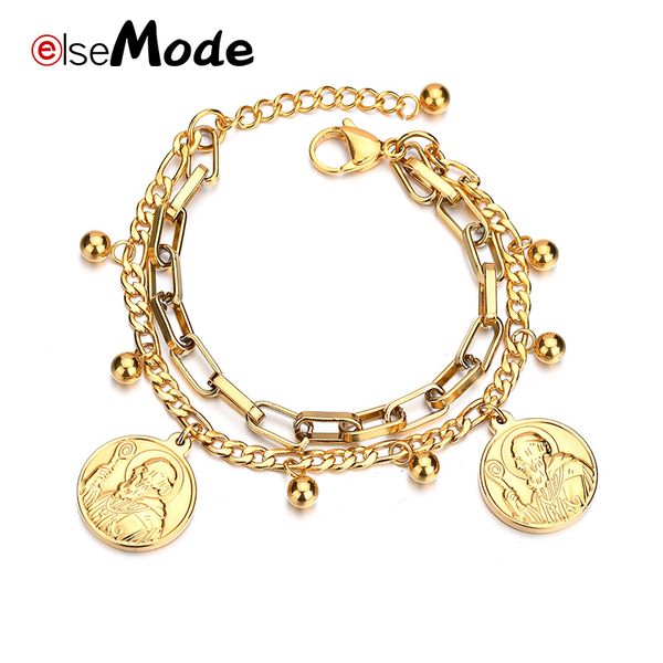 elsemode religious round jesus double layers adjustable pendant bracelets gold stainless steel for women gifts charm jewelry, Black
elsemode religious round jesus double layers adjustable pendant bracelets gold stainless steel for women gifts charm jewelry, Black