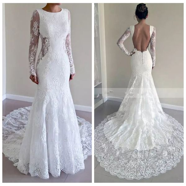 2019 modest lace wedding dresses slim mermaid long sleeves backless court train white beach bridal gowns custom vestidos de mariage
2019 modest lace wedding dresses slim mermaid long sleeves backless court train white beach bridal gowns custom vestidos de mariage