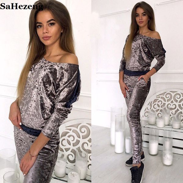 sahezeng velour suit two piece set women clothes 2017 hoodies slash neck and pants sets elegant velour tracksuit a060-1, Gray
sahezeng velour suit two piece set women clothes 2017 hoodies slash neck and pants sets elegant velour tracksuit a060-1, Gray