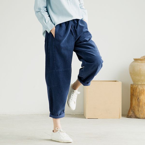 women loose retro elastic wasit solid color pants ladies vintage corduroy cotton pants female casual loose, Black;white
women loose retro elastic wasit solid color pants ladies vintage corduroy cotton pants female casual loose, Black;white