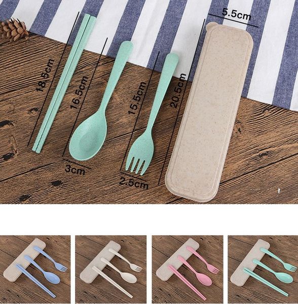 

exquisite environmental wheat platycodon straw cutlery set portable reusable picnic tablewarel spoon fork chopsticks set for travel