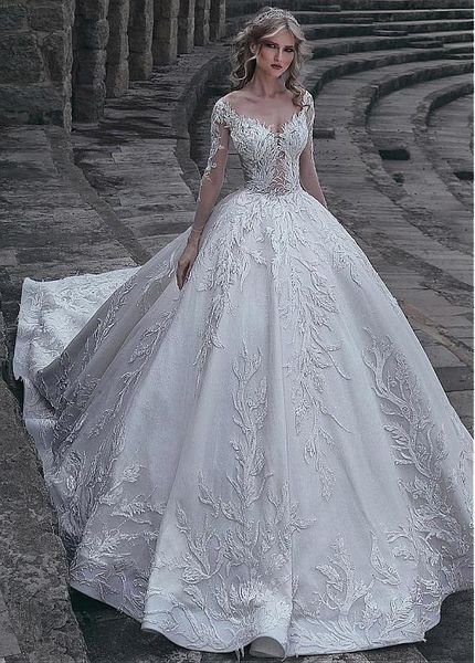 2018 arabic sheer long sleeves lace a line wedding dresses lace applique sweep train wedding bridal gowns robe de mariée ba9199, White
2018 arabic sheer long sleeves lace a line wedding dresses lace applique sweep train wedding bridal gowns robe de mariée ba9199, White