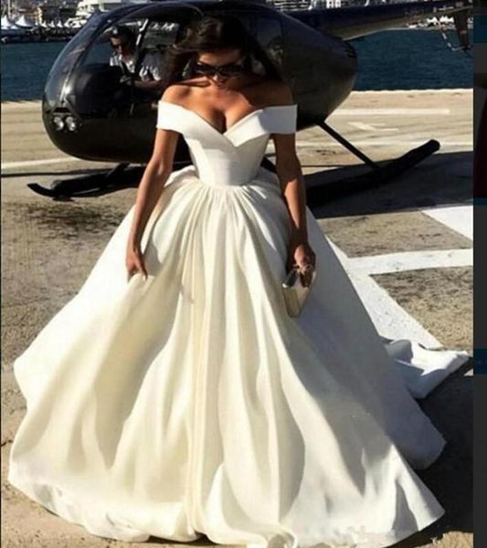simple style wedding dresses off the shoulder satin a line bridal gowns sweep train summer beach wedding dress vestido de noiva, White
simple style wedding dresses off the shoulder satin a line bridal gowns sweep train summer beach wedding dress vestido de noiva, White