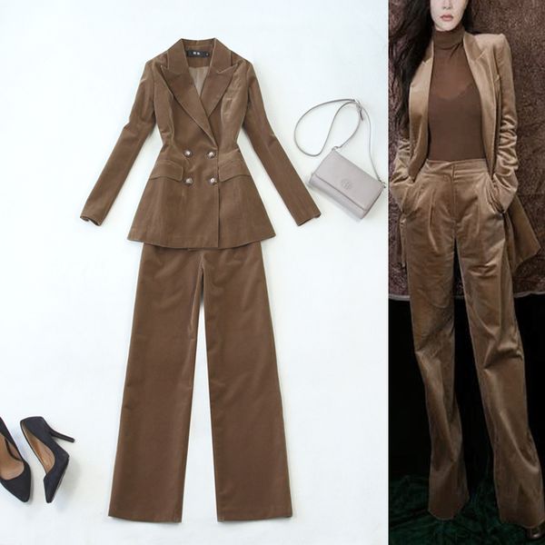 women double-breasted velvet blazer suits office lady pant suit sets two-piece work set long sleeve suit jacket+wide leg pants, White;black
women double-breasted velvet blazer suits office lady pant suit sets two-piece work set long sleeve suit jacket+wide leg pants, White;black