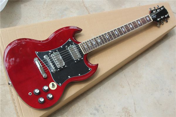 

factory custom dark red electric guitar with 2 pickups,frets binding,lightning inlay,rosewood fingerboard,offer customized