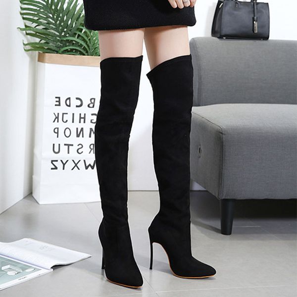 2018 autumn women boots over the knee high fashion pointed toe boots high thin heels shoes woman sapatos 183, Black
2018 autumn women boots over the knee high fashion pointed toe boots high thin heels shoes woman sapatos 183, Black