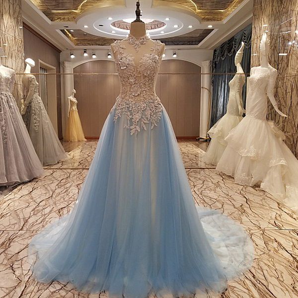 2019 элегантные длинные платья партии аппликации бисером корсет назад рукавов тюль высокая шея a-line синий вечерние платья в продаже реальн, Black;red 
2019 элегантные длинные платья партии аппликации бисером корсет назад рукавов тюль высокая шея a-line синий вечерние платья в продаже реальн, Black;red