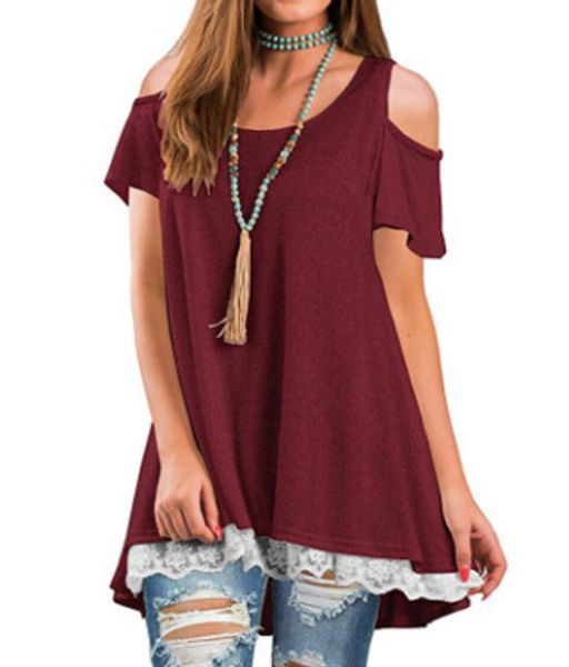 womens clothing summer strapless tshirts casual short sleeved with lace female thin loose tees solid color, White
womens clothing summer strapless tshirts casual short sleeved with lace female thin loose tees solid color, White